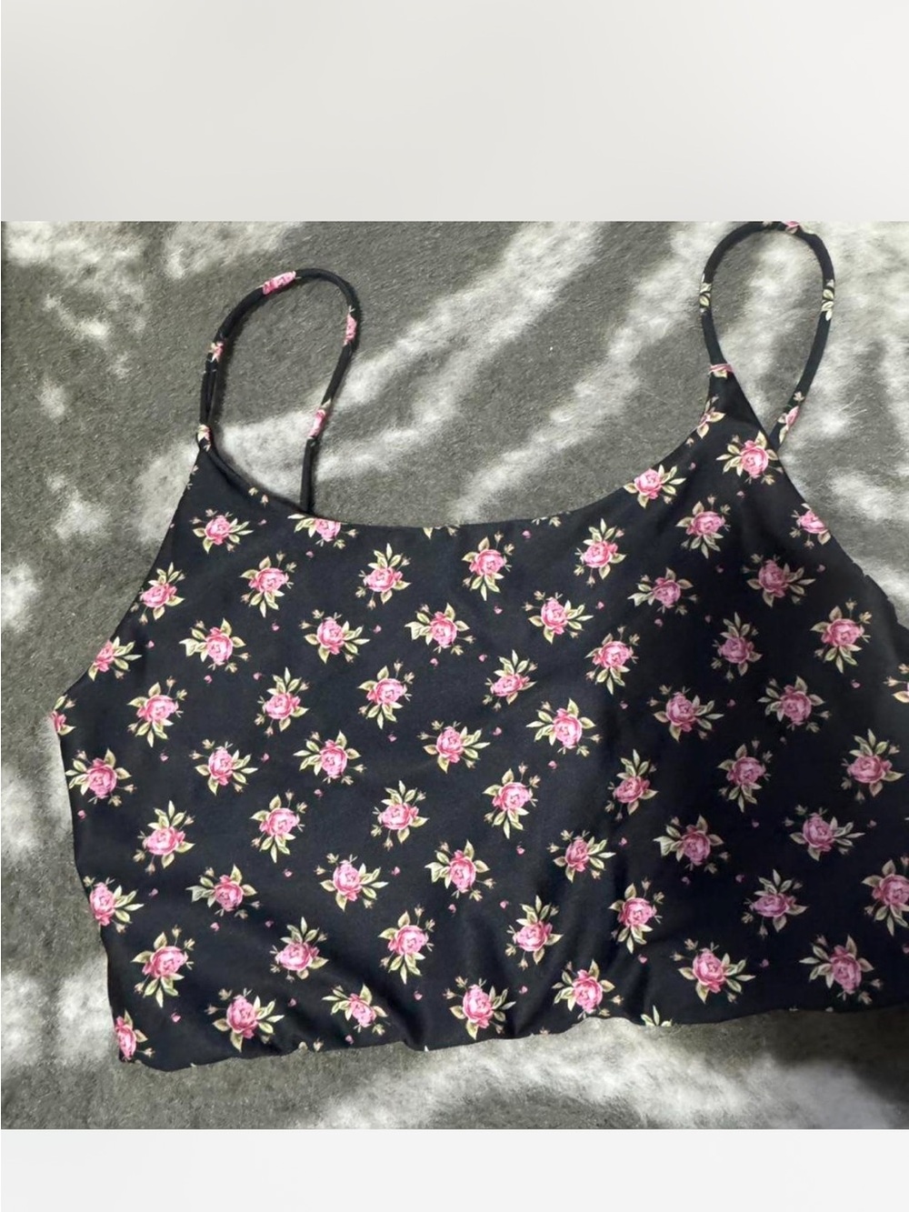 Alice + Olivia Black Floral Camisole with Pink Roses